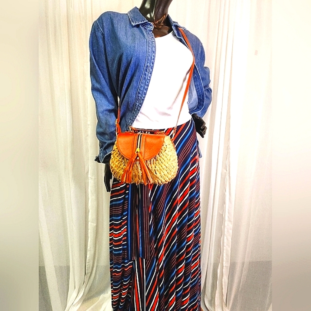 Striped Maxi Skirt With Ties. Custom Cut & Sewn. Mannequin Worn Only.